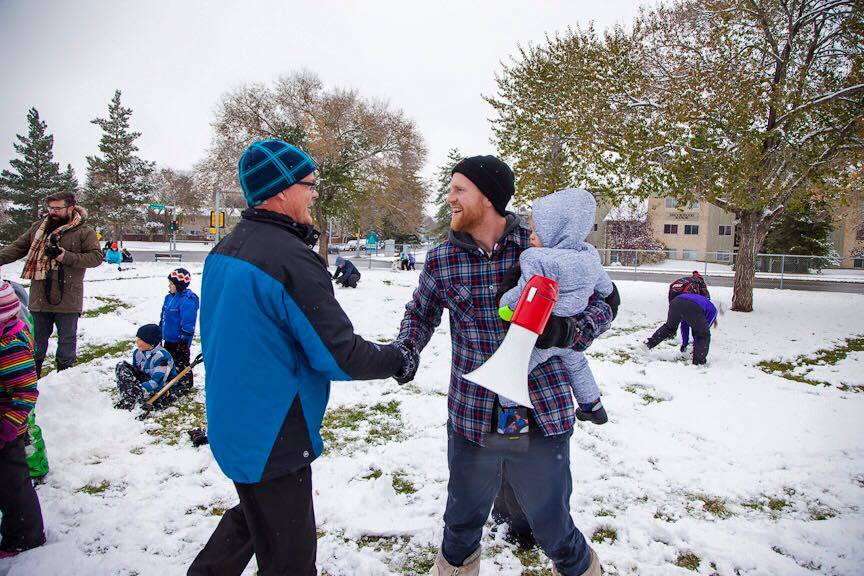 Spruce Grove Mayor Stuart Houston and Ben Loates with his 1-year-old son, Aaro