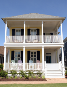 Home with a square roof that can withstand higher winds.