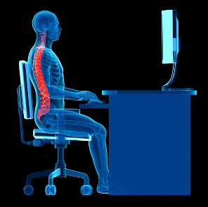 A man at a desk doing an ergonomic checkup.