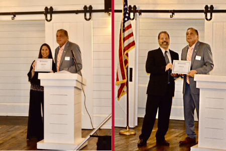 Andrea Martone and Paul Cristelli joining the Kiwanis Club of Denville.