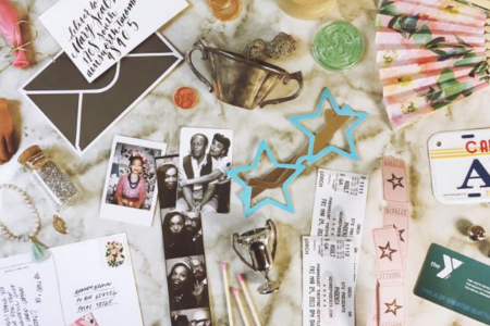 a collage of items that could be included in a family time capsule.
