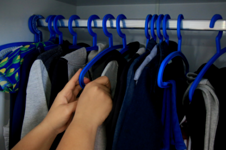 Thin hangers to help organize kids' clothes.
