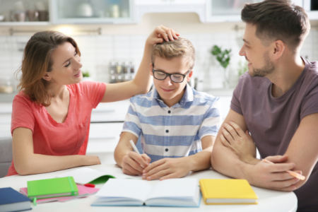 Parents talking about safety with their child.