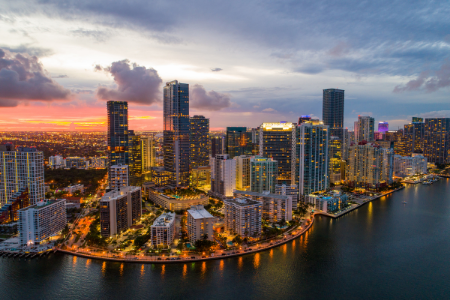 The Miami skyline at night.