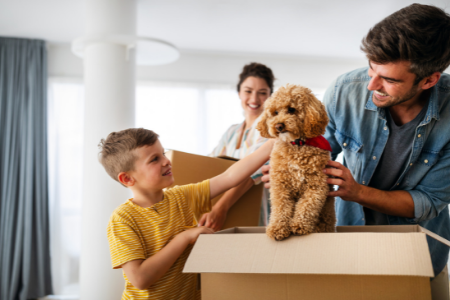 A family who is moving with a pet.