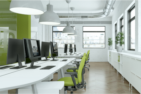 A shared work space, one of the ways that a commercial office can be greener.