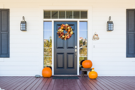A door with a fall wreath.