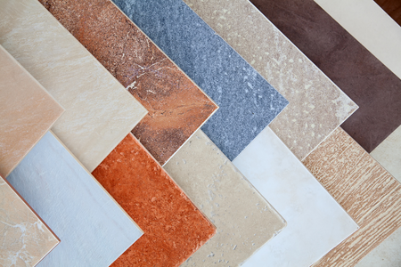 Tiles of multiple colors and textures on display.