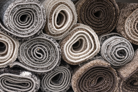 Rolls of carpet stacked up.