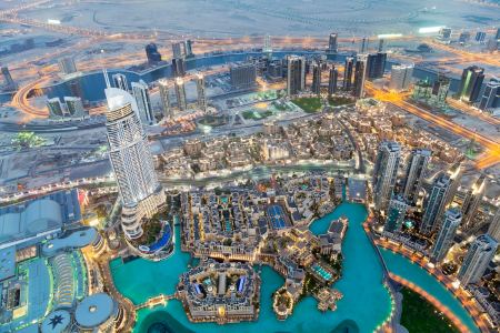 An aerial view of Dubai.