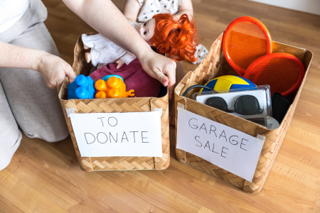 Decluttering can involve sorting items to trash or donate which can make moving less stressful.