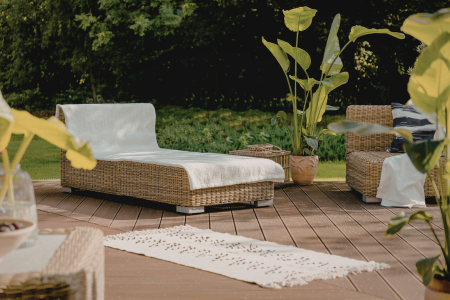 Outdoor rugs help define a space on the deck.