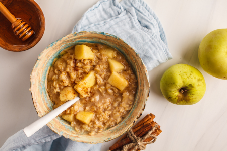 Apple cinnamon oatmeal is an easy way to incorporate seasonal produce in your breakfast.