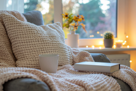 Layering soft fabrics is an important step in creating a cozy reading nook.