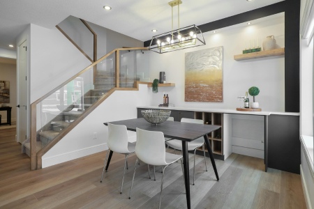 A small dining room that has been staged prior to showing the home.